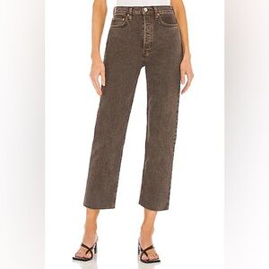 RE/DONE 70S ULTRA HIGH RISE STOVE TOP JEANS IN WASHED CHOCOLATE SIZE 27 NWT